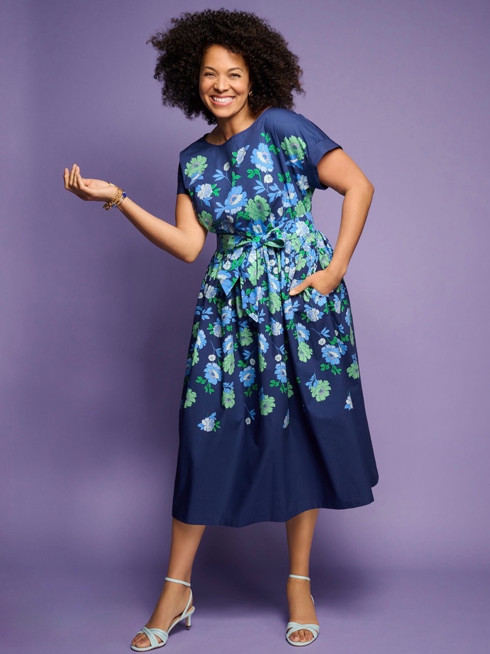 Talbots Modern Poplin Dress Bold Floral Blue Plus Size 22W Fit & Flare vacation